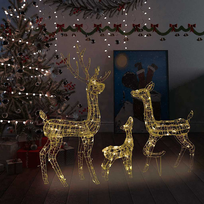 HKM-635859 LED Acrylic Reindeer Family Decoration with 300 Warm White Lights, 70x41x128 cm
