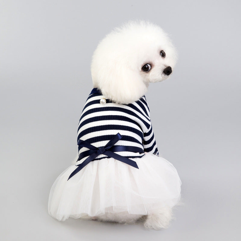 HKM-6359613 Cotton Skirt Dress for Small Female Dogs in Coffee and Dark Blue