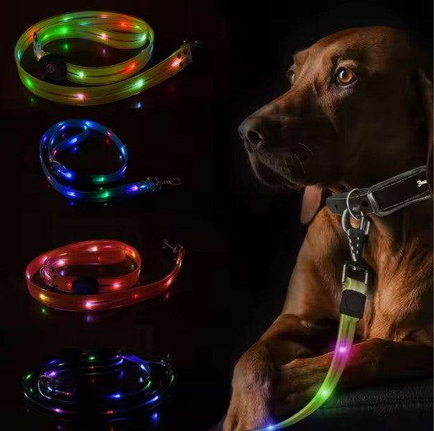 HKM-6361789 Luminous Colorful Dog Collar with Anti-Lost Hand Holding Rope