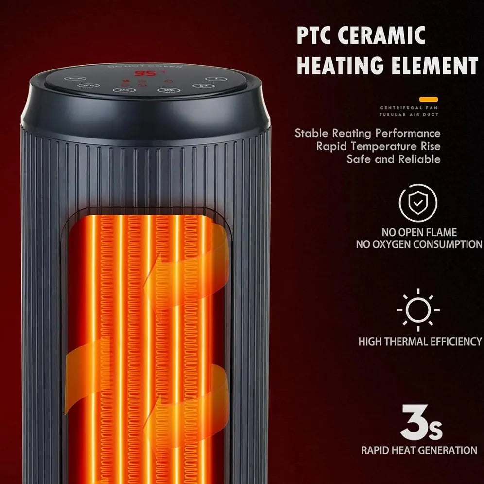 HKM-636243 Ceramic Electric Space Tower Heater with Two Heat Settings for Indoor Home and Office Use