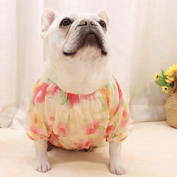 HKM-6364349 Chiffon Summer Bulldog Dog T-Shirt - Lightweight Polyester Dress in Various Colors and Sizes