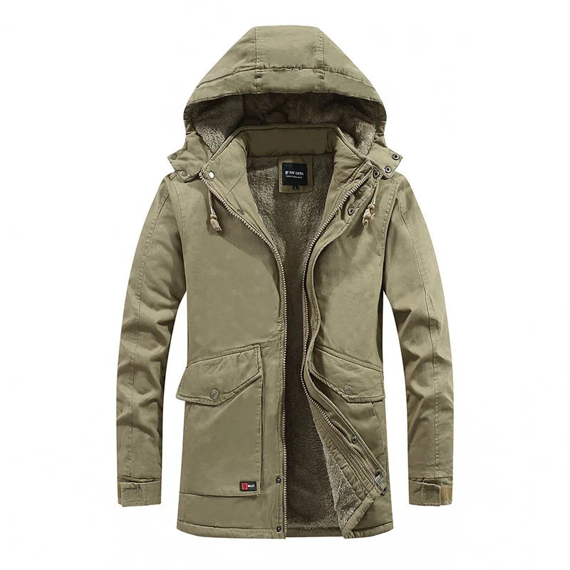 HKM-636435 Men's Jackets Winter Mid-Length Plush Thick Coat Warm Cotton Jacket Work Bomber Jacket Made Men's Coats