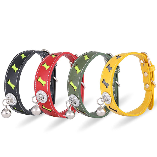 HKM-6365757 Reflective Bone-Shaped Pet Collar for Cats and Dogs - Color Grid Design, Fits Neck 25-32cm