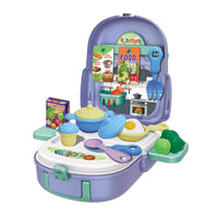 HKM-636883 2-in-1 Intelligent Kitchen Backpack Play Set for Kids - Vegetable Food Cooking Game