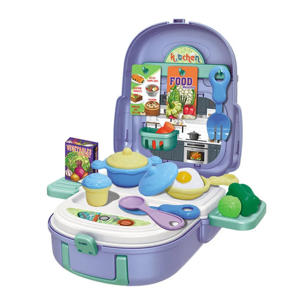 HKM-636883 2-in-1 Intelligent Kitchen Backpack Play Set for Kids - Vegetable Food Cooking Game