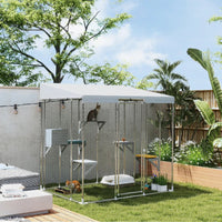 HKM-6369213 Spacious Galvanized Steel Catio with Waterproof Canopy and Jumping Platforms for 1-3 Kittens