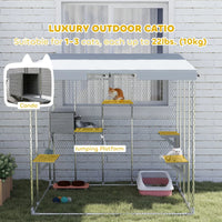 HKM-6369213 Spacious Galvanized Steel Catio with Waterproof Canopy and Jumping Platforms for 1-3 Kittens