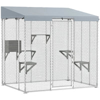 HKM-6369213 Spacious Galvanized Steel Catio with Waterproof Canopy and Jumping Platforms for 1-3 Kittens