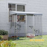 HKM-6369213 Spacious Galvanized Steel Catio with Waterproof Canopy and Jumping Platforms for 1-3 Kittens