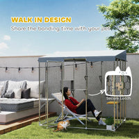 HKM-6369213 Spacious Galvanized Steel Catio with Waterproof Canopy and Jumping Platforms for 1-3 Kittens