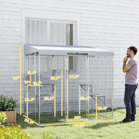 HKM-6369213 Spacious Galvanized Steel Catio with Waterproof Canopy and Jumping Platforms for 1-3 Kittens