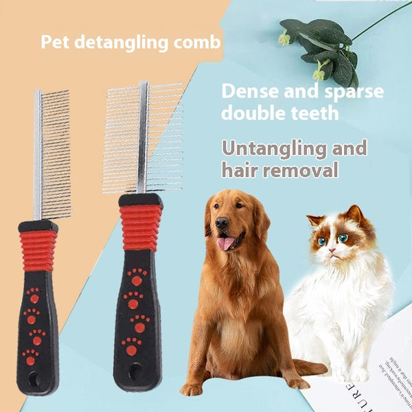 HKM-6369341 Stainless Steel Needle Pet Comb for Dogs ¨C Open Knot Double Row Design for Cleaning and Grooming