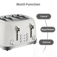 HKM-636947 Retro Stainless Steel 4-Slice Electric Pop-Up Toaster with Grill Function