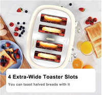 HKM-636947 Retro Stainless Steel 4-Slice Electric Pop-Up Toaster with Grill Function