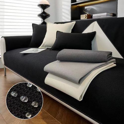 HKM-636947 Solid Color Waffle Sofa Cushion - Waterproof Non-Slip Polyester Cover, Multiple Sizes Available