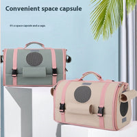 HKM-6369981 Portable Canvas Pet Backpack for Dogs and Cats - Four Seasons Travel Design in Beige and Green, Medium Hardness