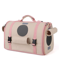 HKM-6369981 Portable Canvas Pet Backpack for Dogs and Cats - Four Seasons Travel Design in Beige and Green, Medium Hardness