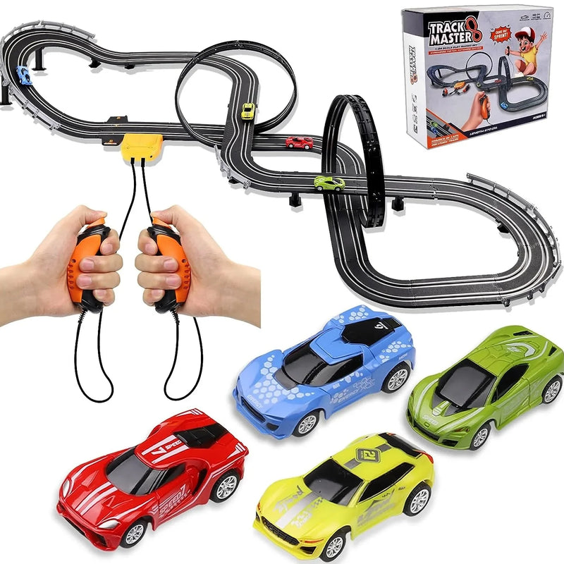 HKM-637011 High-Speed Electric Slot Car Race Track Set - 1:64 Scale Unisex Toy for Ages 5 and Up