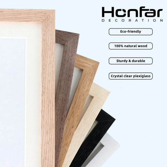 HKM-637075 Elegant Solid Hardwood Oak Photo Frame for A2, A3, A4 Prints - Wall Mount Art Decor