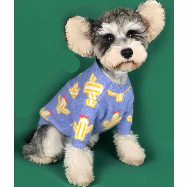 HKM-6371517 Cactus Pattern Acrylic Sweater in Purple and Yellow - Available in Multiple Sizes