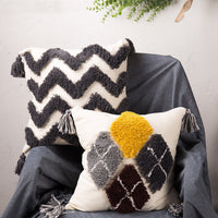 HKM-637203 Embroidered Tufted Gray and Black Square Cushion with Core for Nordic Home Decor