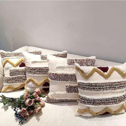 HKM-637331 Luxury Moroccan Geometric Stripe Cushion Cover - Handmade Canvas Pillow Case - 45x45cm for Sofa and Bed