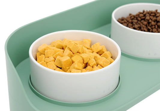 HKM-6373693 Moon Half Double Cat and Small Dog Bowl - Ceramic Design in Gray-Green & Milky White
