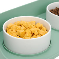 HKM-6373693 Moon Half Double Cat and Small Dog Bowl - Ceramic Design in Gray-Green & Milky White