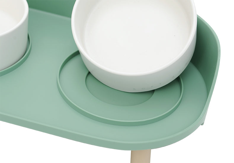 HKM-6373693 Moon Half Double Cat and Small Dog Bowl - Ceramic Design in Gray-Green & Milky White