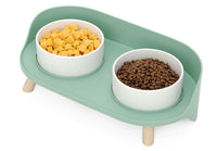 HKM-6373693 Moon Half Double Cat and Small Dog Bowl - Ceramic Design in Gray-Green & Milky White