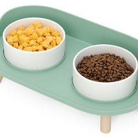 HKM-6373693 Moon Half Double Cat and Small Dog Bowl - Ceramic Design in Gray-Green & Milky White