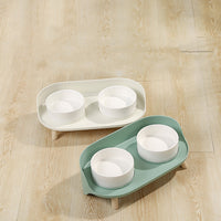 HKM-6373693 Moon Half Double Cat and Small Dog Bowl - Ceramic Design in Gray-Green & Milky White