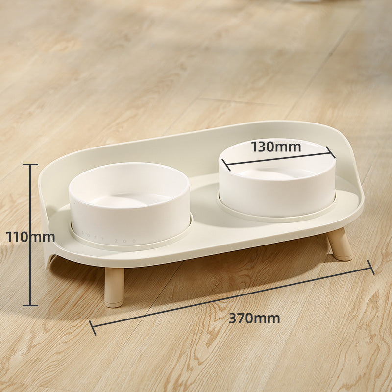 HKM-6373693 Moon Half Double Cat and Small Dog Bowl - Ceramic Design in Gray-Green & Milky White