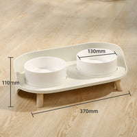 HKM-6373693 Moon Half Double Cat and Small Dog Bowl - Ceramic Design in Gray-Green & Milky White