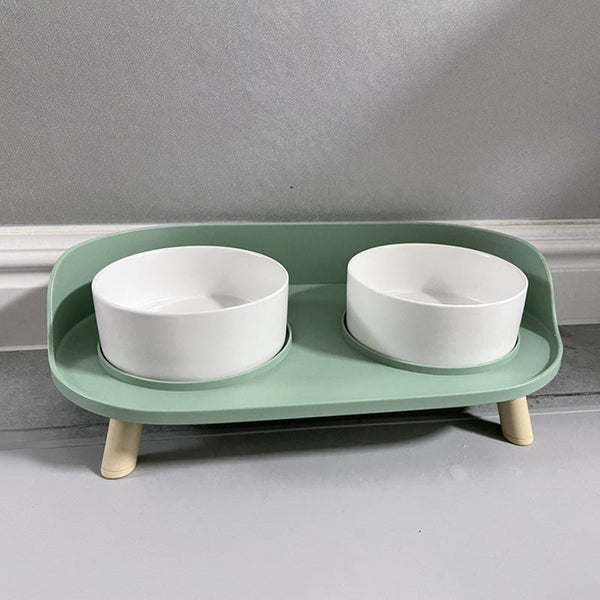 HKM-6373693 Moon Half Double Cat and Small Dog Bowl - Ceramic Design in Gray-Green & Milky White