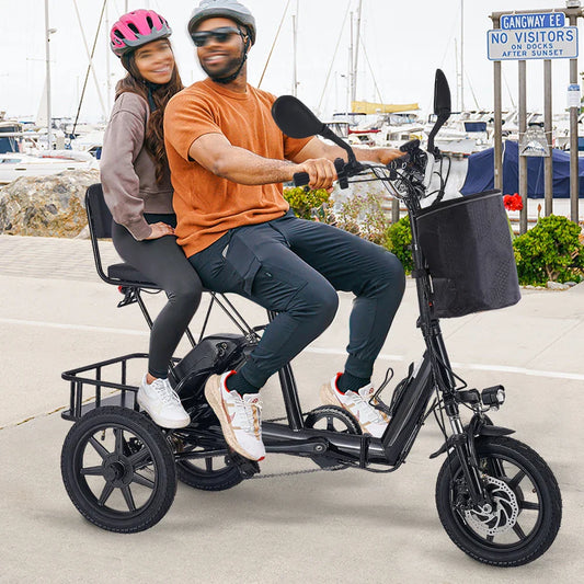 HKM-637395 Folding Electric Scooter with 350W/500W Peak Motor, 480Wh Removable Battery, 2-Seat Design, Large Basket, Black