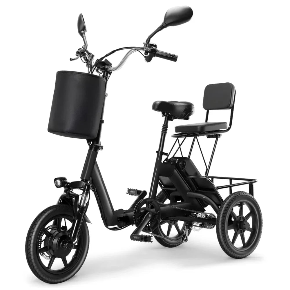 HKM-637395 Folding Electric Scooter with 350W/500W Peak Motor, 480Wh Removable Battery, 2-Seat Design, Large Basket, Black