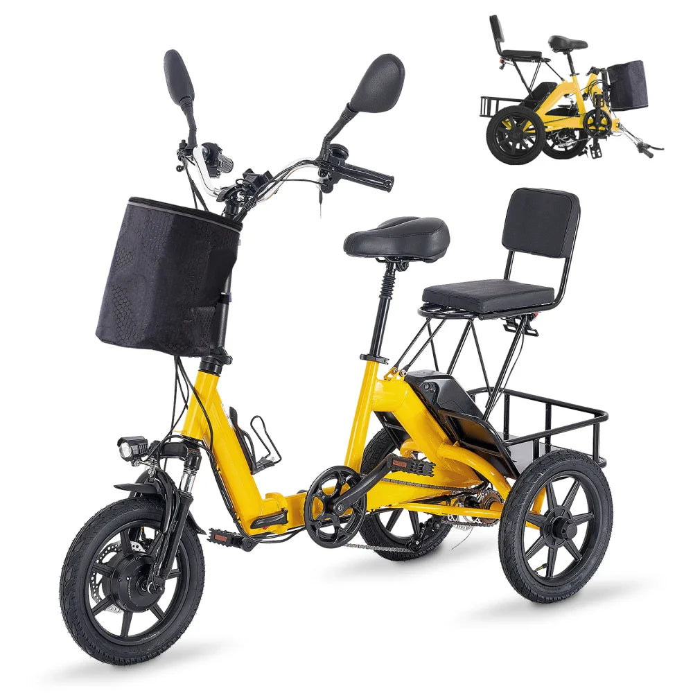 HKM-637395 Folding Electric Scooter with 350W/500W Peak Motor, 480Wh Removable Battery, 2-Seat Design, Large Basket, Black