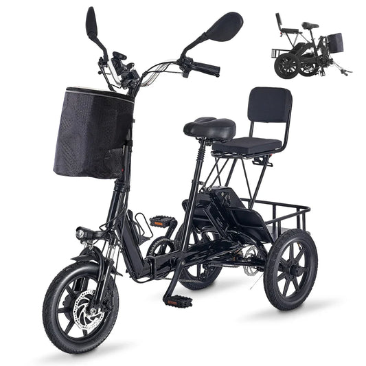 HKM-637395 Folding Electric Scooter with 350W/500W Peak Motor, 480Wh Removable Battery, 2-Seat Design, Large Basket, Black