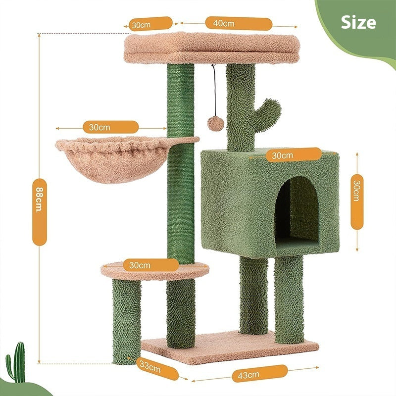 HKM-6374333 Cactus-Themed Cat Climbing Frame for Small to Medium Cats - Wooden Design, 43x33x87cm