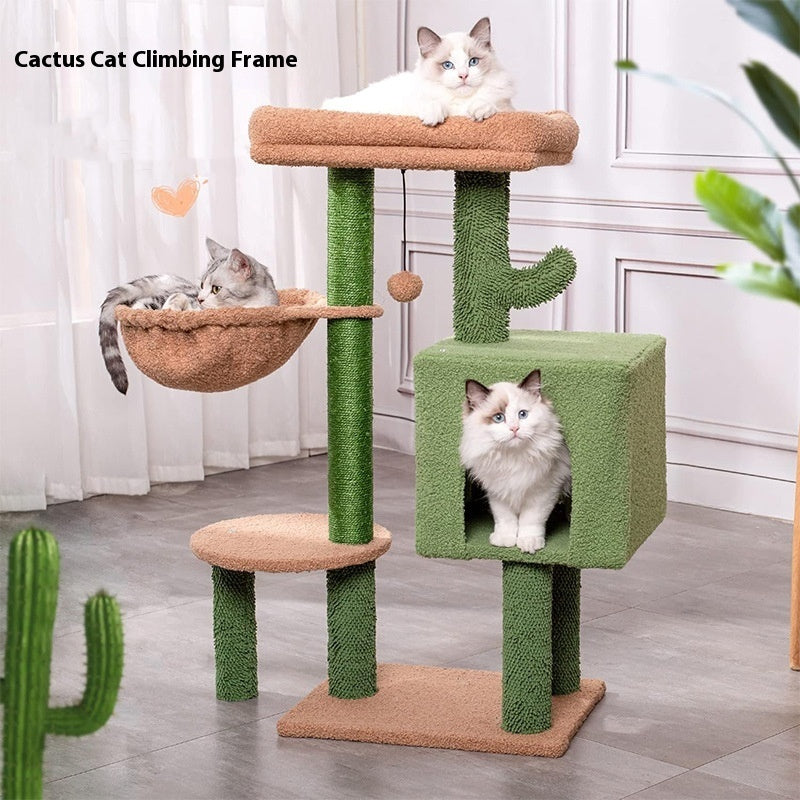HKM-6374333 Cactus-Themed Cat Climbing Frame for Small to Medium Cats - Wooden Design, 43x33x87cm