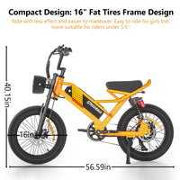 HKM-637523 750W 16-Inch Fat Tire Electric Mountain Bike with Dual Suspension, Integrated Battery, and LCD Display