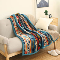 HKM-637523 Cozy Thickened Flannel Air Conditioning Blanket with Geometric Pattern for Winter
