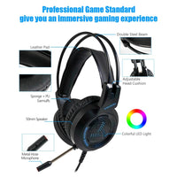 HKM-637523 Wired Gaming Headset with 3.5mm and USB Connectivity, 50mm Speakers, and Inline Microphone