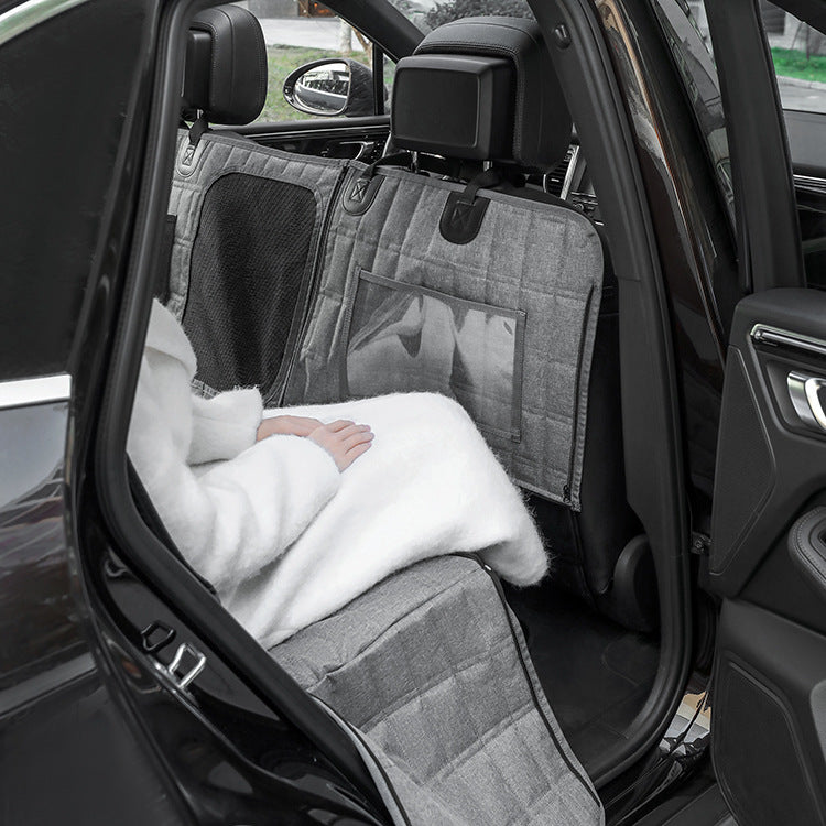 HKM-6375357 Detachable Split Pet Car Mat for Dogs - Gray and Black, 137x147cm, Cloth Material