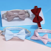 HKM-6375485 Adjustable Bow Collar for Cats and Small Dogs - Red, Blue, Pink, Brown, Polyester, Fits 23-30cm