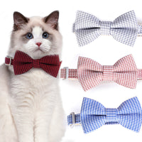 HKM-6375485 Adjustable Bow Collar for Cats and Small Dogs - Red, Blue, Pink, Brown, Polyester, Fits 23-30cm