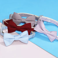 HKM-6375485 Adjustable Bow Collar for Cats and Small Dogs - Red, Blue, Pink, Brown, Polyester, Fits 23-30cm
