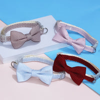 HKM-6375485 Adjustable Bow Collar for Cats and Small Dogs - Red, Blue, Pink, Brown, Polyester, Fits 23-30cm