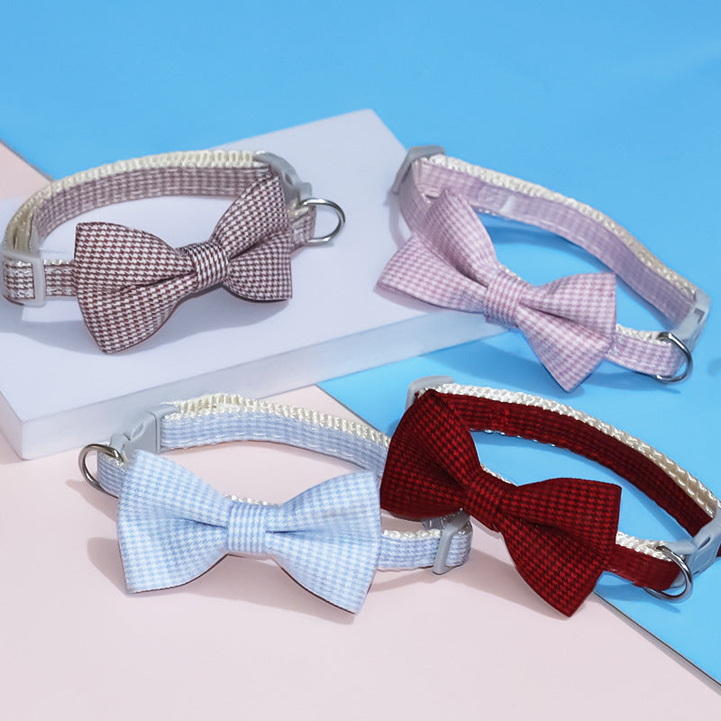 HKM-6375485 Adjustable Bow Collar for Cats and Small Dogs - Red, Blue, Pink, Brown, Polyester, Fits 23-30cm
